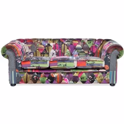 Canapé patchwork bordeaux violet CHESTERFIELD - BELIANI - Relaxation - 3 places - Tissu - Contemporain - Design