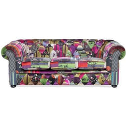 Canapé patchwork bordeaux violet CHESTERFIELD - BELIANI - Relaxation - 3 places - Tissu - Contemporain - Design