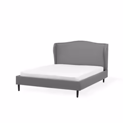 Lit BELIANI en tissu gris 140x200 cm - COLMAR - Sommier à lattes - Tête de lit capitonnée