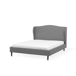 Lit BELIANI en tissu gris 140x200 cm - COLMAR - Sommier à lattes - Tête de lit capitonnée