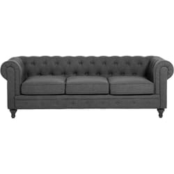 Canapé 3 Places en Tissu Gris Assise Rembourrée Large Dossier Points Chesterfield