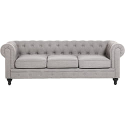 Canapé 3 Places en Tissu Gris Clair Assise Rembourrée Large Dossier Points Chesterfield