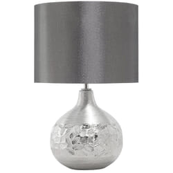 Beliani - Lampe à Poser E27 Max 60W Base Porcelaine Argentée Abat-Jour en Viscose Yakima