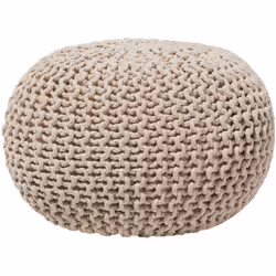Coussin de sol. Pour rajouter un petit plus à votre décoration, ce pouf rond tricoté en gros fils de coton est très confortab ...