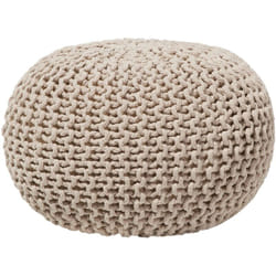 Pouf Rond en Coton Beige à Billes de Polystyrène Accessoire d'Intérieur Conrad