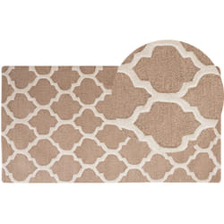 Beliani - Tapis de Salon 80 x 150 cm en Laine et Coton Beige à Motif Blanc Fait Main Erbaa