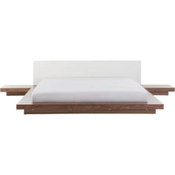 Beliani - Lit Double Japonais 180x200 cm en mdf Marron Clair et Blanc à Tables Chevet Zen