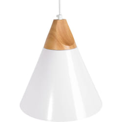 Beliani - Lampe Suspension Moderne en Aluminium Blanc et Bois Clair E27 40W avec Abat-jour Conique Décoratif pour Intérieurs Scandinaves et