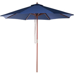 Parasol de Jardin 270 cm en Bois et Tissu Polyester Bleu Marine Résistant aux UV Toscana