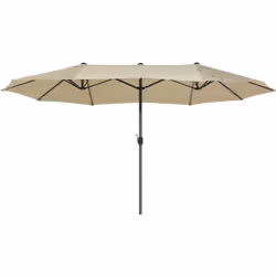 Parasol XL en tissu polyester couleur beige taupe. Ce large parasol de jardin double est un excellent accessoire pour votre d ...