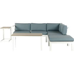 Ensemble de Jardin ou Terrasse 2 Tables Basses Canapé d'Angle et Ottoman en Aluminium Robuste Coussins Vert Design Ultra Moderne et Durable Beliani