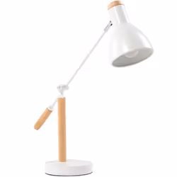 Lampe de bureau blanche en metal et en bois. Cette lampe de table présente un design intemporel qui associe un bois de frêne  ...
