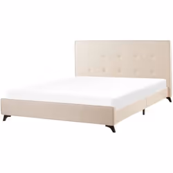 Lit en tissu double 160x200 cm beige - Beliani - AMBASSADOR - Sommier à lattes - Bois massif - Style classique