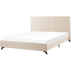 Lit en tissu double 160x200 cm beige - Beliani - AMBASSADOR - Sommier à lattes - Bois massif - Style classique