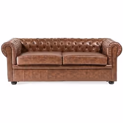 Canapé 3 places vintage en simili-cuir marron CHESTERFIELD - BELIANI