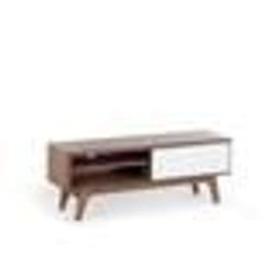 Meuble TV blanc laqué - BELIANI - BUFFALO - Design contemporain - Porte et tiroir - 117x35x44 cm