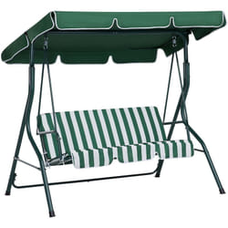 Balancelle de Jardin en Acier et Tissu Vert et Blanc Baldaquin Ajustable Chaplin