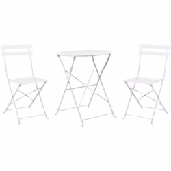 Ensemble de terrasse ou jardin table et 2 chaises pliables blanches. Ensemble de jardin en acier de haute qualité comprenant ...
