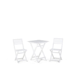 Table et 2 chaises de jardin blanches en bois FIJI - BELIANI - Pliant et facile à ranger - Naturel - 60x60x74.5