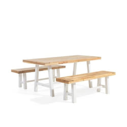 Beliani - Set de jardin table et bancs en bois avec pieds blancs SCANIA