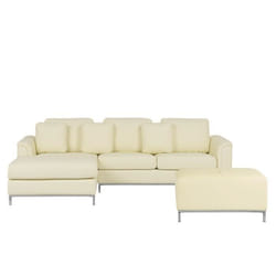 Beliani - Canapé dangle à droite avec pouf en cuir beige OSLO