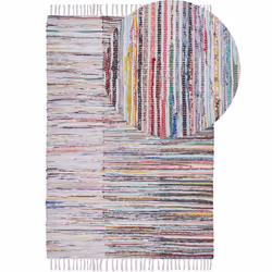 Tapis à poil ras multicolore en coton 160x230 cm. Illuminez votre intérieur avec cet élégant tapis boho bleu. Il est fabriqué ...