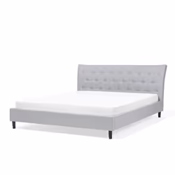 Lit double contemporain gris clair BELIANI SAVERNE - 180x200 cm - A lattes - Boutons décoratifs
