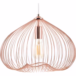 Lampe suspension avec abat-jour ovale cuivré. Le caractère moderne de la lampe est souligné par des fines entretoises en méta ...