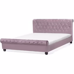 Lit - BELIANI - AVALLON - Velours rose - 160x200 cm - Sommier à lattes