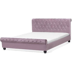 Lit - BELIANI - AVALLON - Velours rose - 160x200 cm - Sommier à lattes