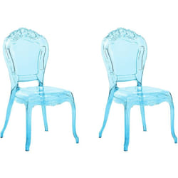 Set 2 Chaises Bleues Transparentes en Plastique avec Accoudoirs Design Rétro et Glamour Tendance pour Salle à Manger Traditionnelle ou Vintage Beliani