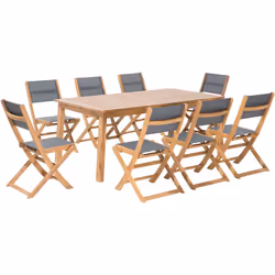 Salle à manger de jardin en bois, table extensible et 8 chaises grises. Cet élégant ensemble de mobilier d'extérieur en bois, ...
