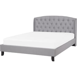 Lit Double en Tissu Gris Clair 160 x 200 cm Haute Tête de Lit Chesterfield avec Touche Glamour pour Chambre au Style Moderne ou Classique Beliani