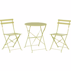 Ensemble de terrasse ou jardin table et 2 chaises pliables vert citron. Ensemble de jardin en acier traité de haute qualité c ...