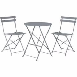 Ensemble de terrasse ou jardin table et 2 chaises pliables grises. Ensemble de jardin en acier traité de haute qualité compre ...