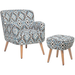 Petit Fauteuil Scandinave en Tissu Multicolore à Motifs Orientaux avec Repose-pied Assorti pour Salon au Style Rétro et Nordique Beliani