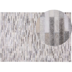 Tapis Poil Ras Gris en Cuir 160 x 230 cm Intérieur Moderne Motif Parquet Beliani