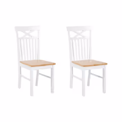 Lot de 2 chaises de salle à manger bois clair et blanc HOUSTON