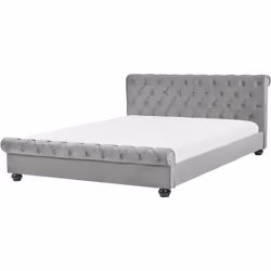 Lit Chesterfield 180 x 200 cm en velours gris clair. Sublimez votre chambre à coucher avec ce lit de luxe unique. Une élégant ...