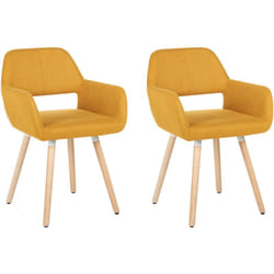 Beliani - Lot 2 Chaises Fauteuils Tapissées en Tissu Jaune sur Pieds en Bois Design Rétro Tendance pour Salle à Manger au Style Scandinave Déco