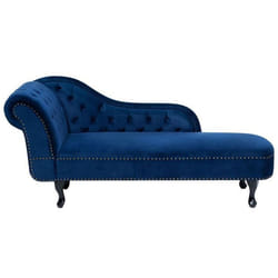 Méridienne Chesterfield en velours bleu côté gauche NIMES