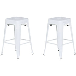 Lot 2 Chaises Tabourets de Bar Industriels en Acier Blanc 60 cm Empilables et Confortables pour Cuisine ou Salle à Manger au Design Moderne Beliani