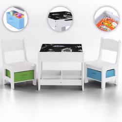 Set Table dactivités pour Enfants - Baby Vivo - avec 2 Chaises - Multifonctionnel avec Boîtes en tissu - Max