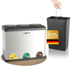 MAXCRAFT Poubelle à pédale Déchets avec 3 Compartiments et Pédales Inodore Acier inoxydable - 54 Litre (3 x 18 litre)
