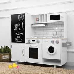 Cuisine enfant en bois - BABY VIVO - Jeu dimitation - Tableau Noir pour La Peinture - Cuisinière Éducatif Chef - Bruno en Blanc