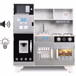 Cuisine Enfant en Bois avec LED Lumière et Son Robinet - Recette Jeu dimitation - Baby Vivo - Mattheo - Blanc