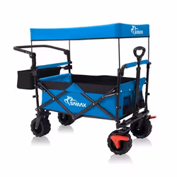 SAMAX Chariot de Jardin Pliable avec Toit Amovible Chariot de Transport à Main - Frein et Sac arrière - Pliante Offroad Bleu