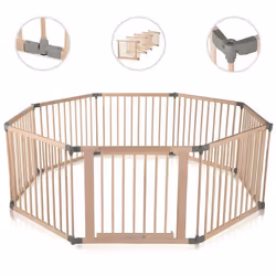 Parc Bébé en Bois - BABY VIVO - 8 Éléments - Barrière Sécurité Pliable - avec Porte - PREMIUM Gris