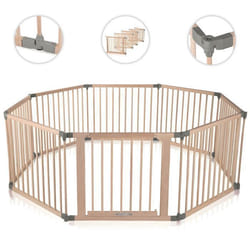 Parc Bébé en Bois - BABY VIVO - 8 Éléments - Barrière Sécurité Pliable - avec Porte - PREMIUM Gris