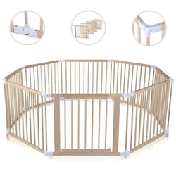 Parc Bébé en Bois - BABY VIVO - 8 Éléments - Barrière Sécurité Pliable - avec Porte - PREMIUM Blanc
